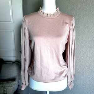 Adrianna Papell Pearl Blush Accordion Pleated Chiffon Sleeve Sweater M